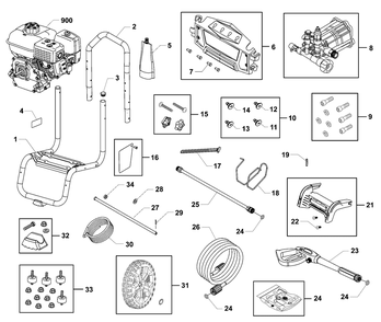 Main Unit Diagram and Parts List for 020803-00  Briggs and Stratton Pressure Washer